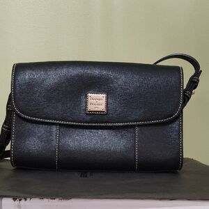Dooney & Bourke Black Pebbled Leather Crossbody with Gold Plaque